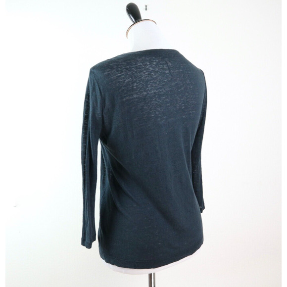 Joie Size S 100% Linen Henley Peasant Blouse Slub Knit Washed Black - Picture 3 of 9